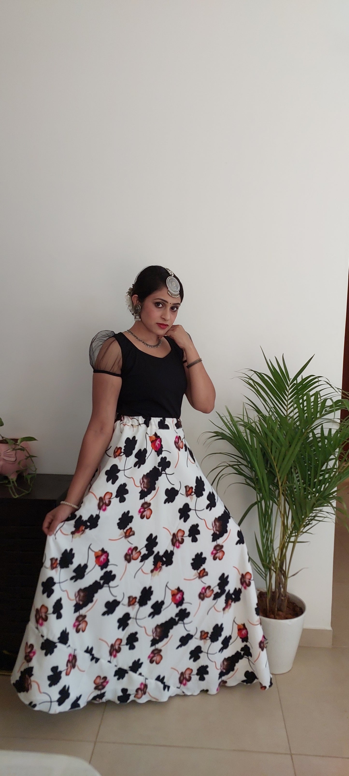 White Floral Crepe Skirts