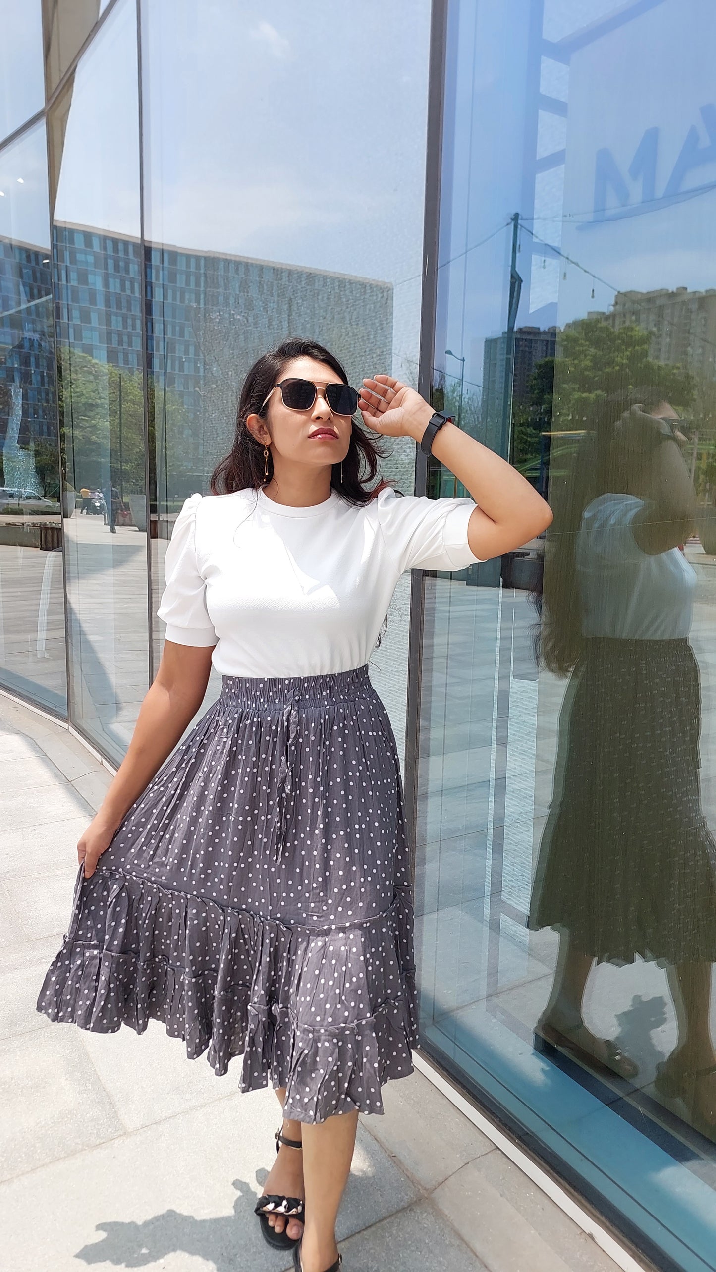 Grey Polka Dotted skirts