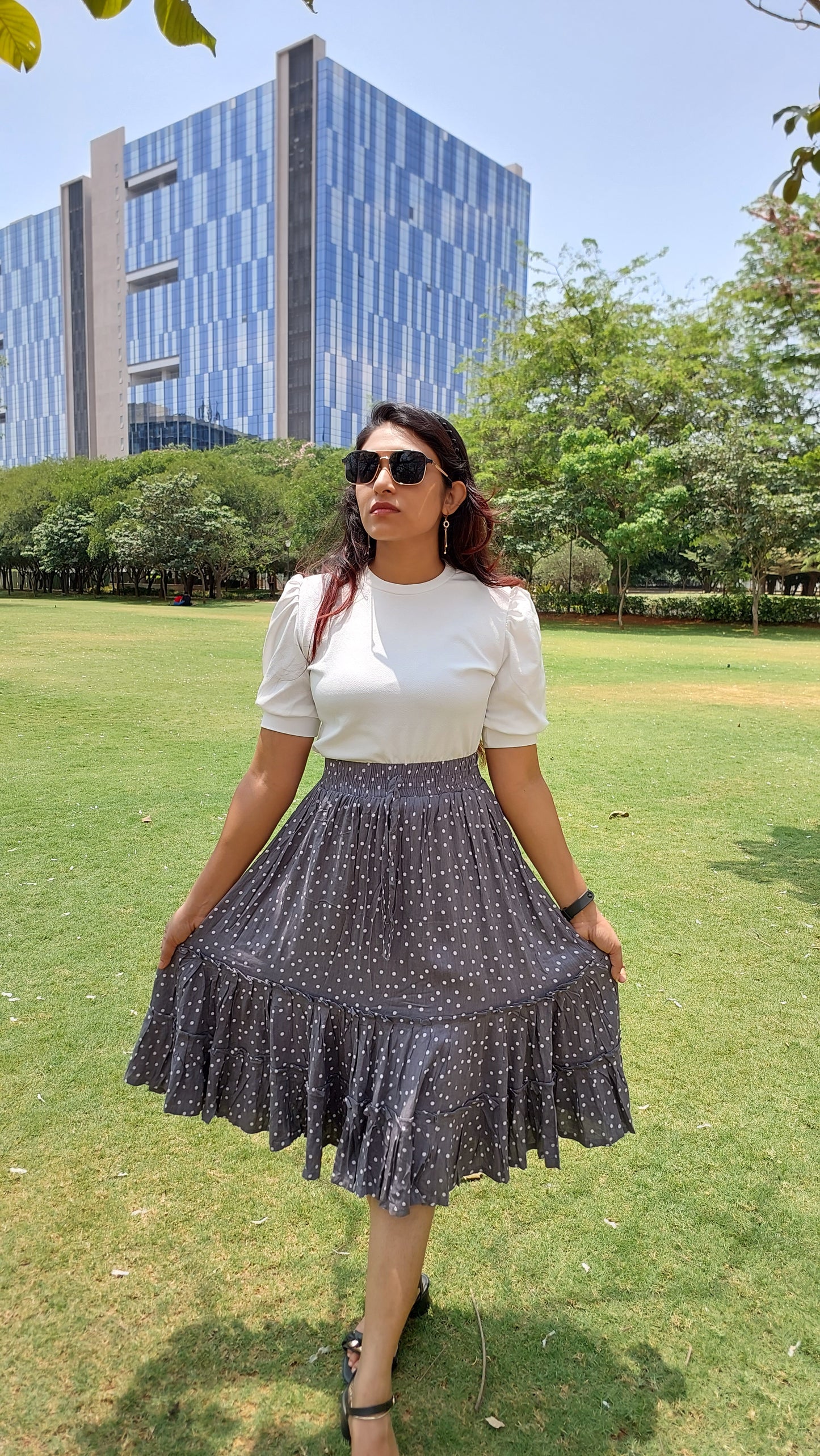 Grey Polka Dotted skirts