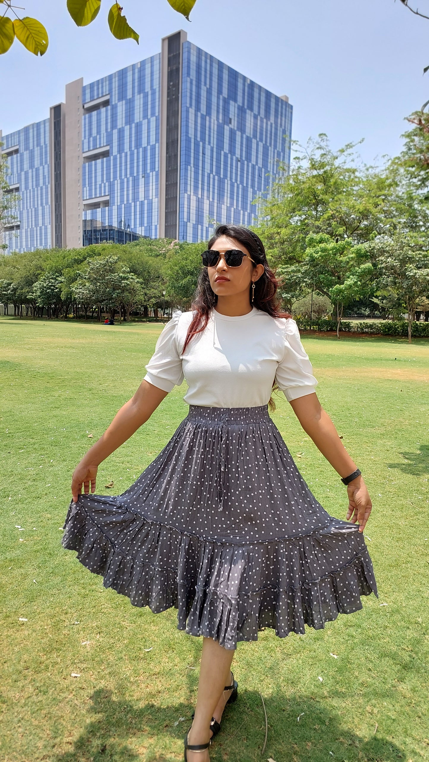 Grey Polka Dotted skirts