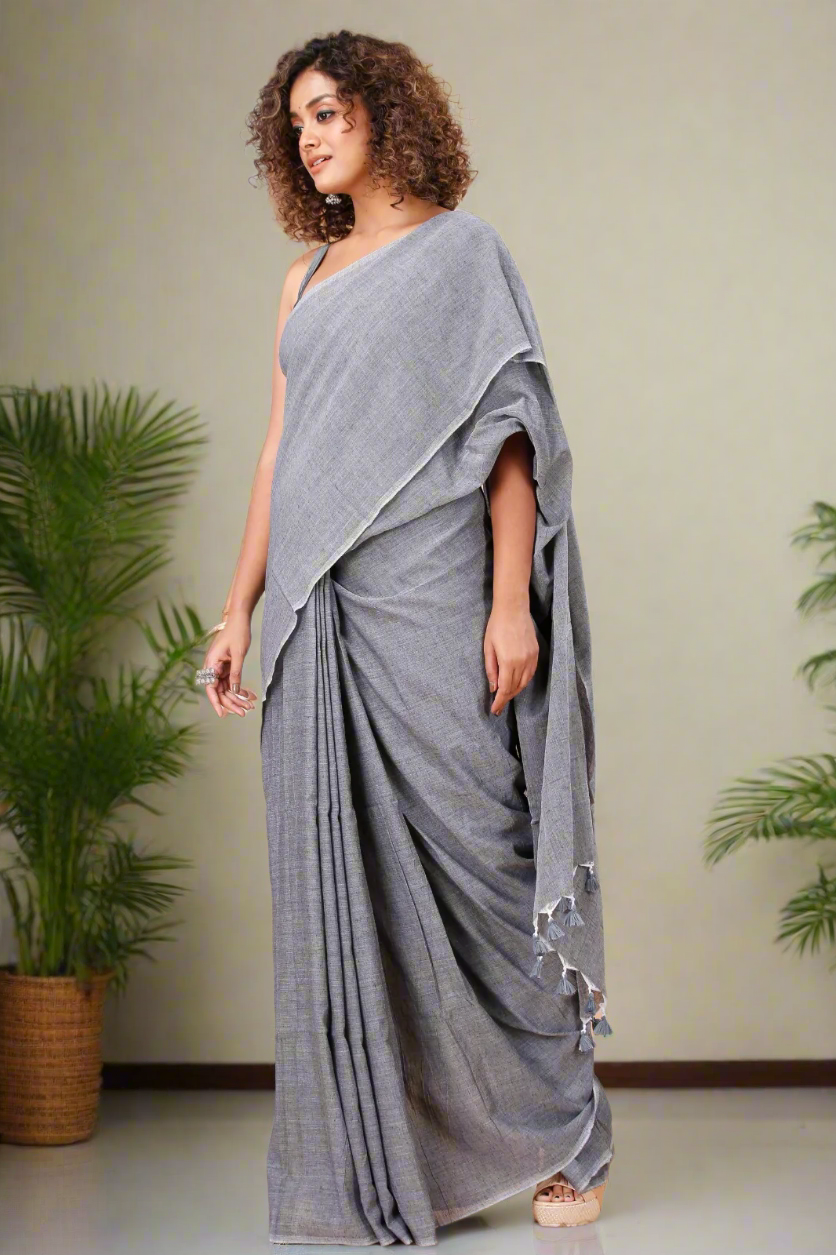 Gray Cotton Saree