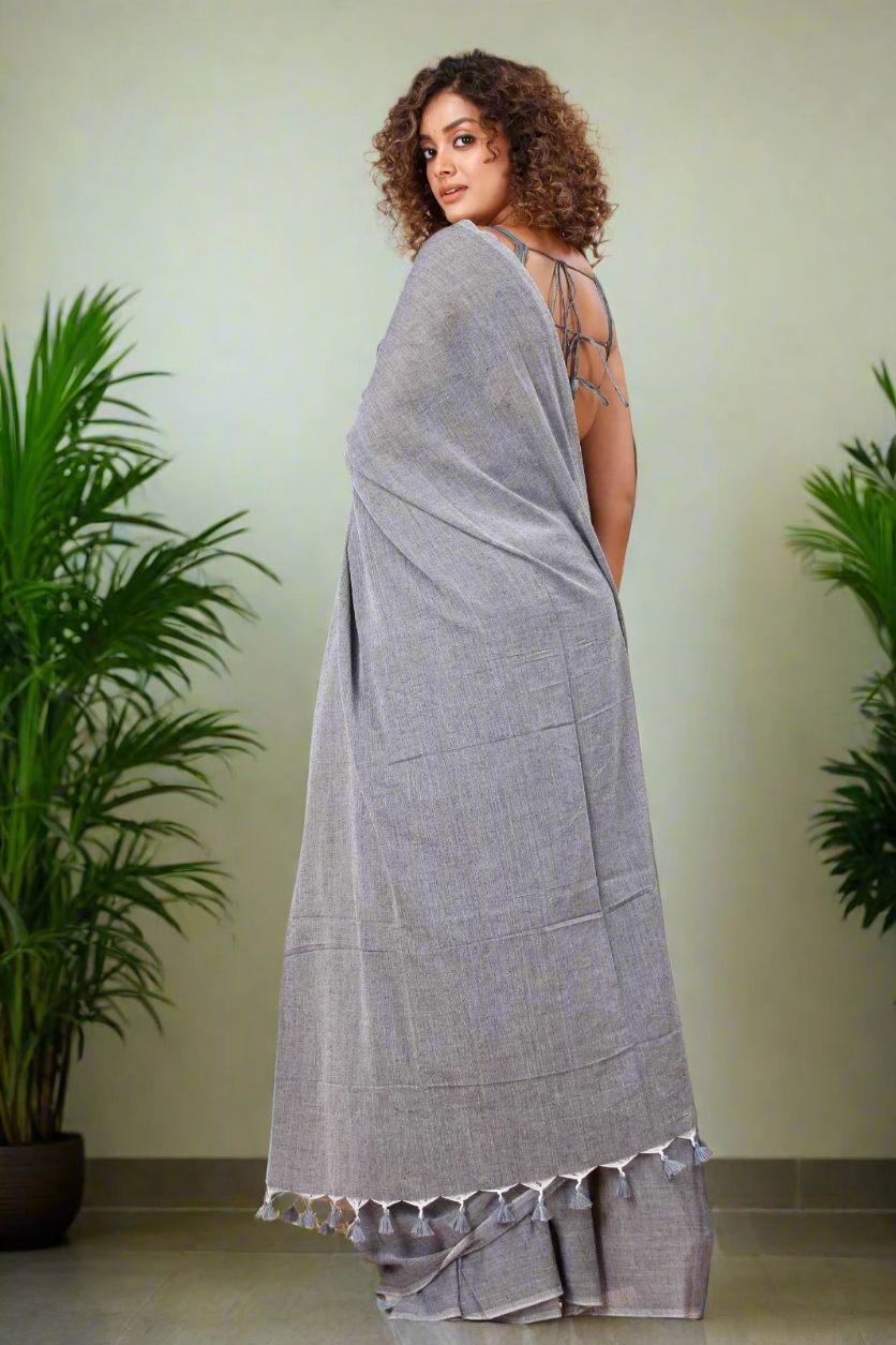Gray Cotton Saree