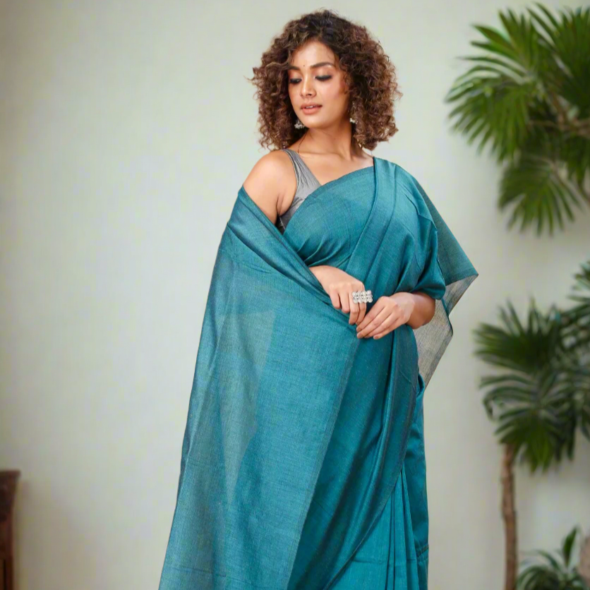 Peacock Khadi Cotton Saree