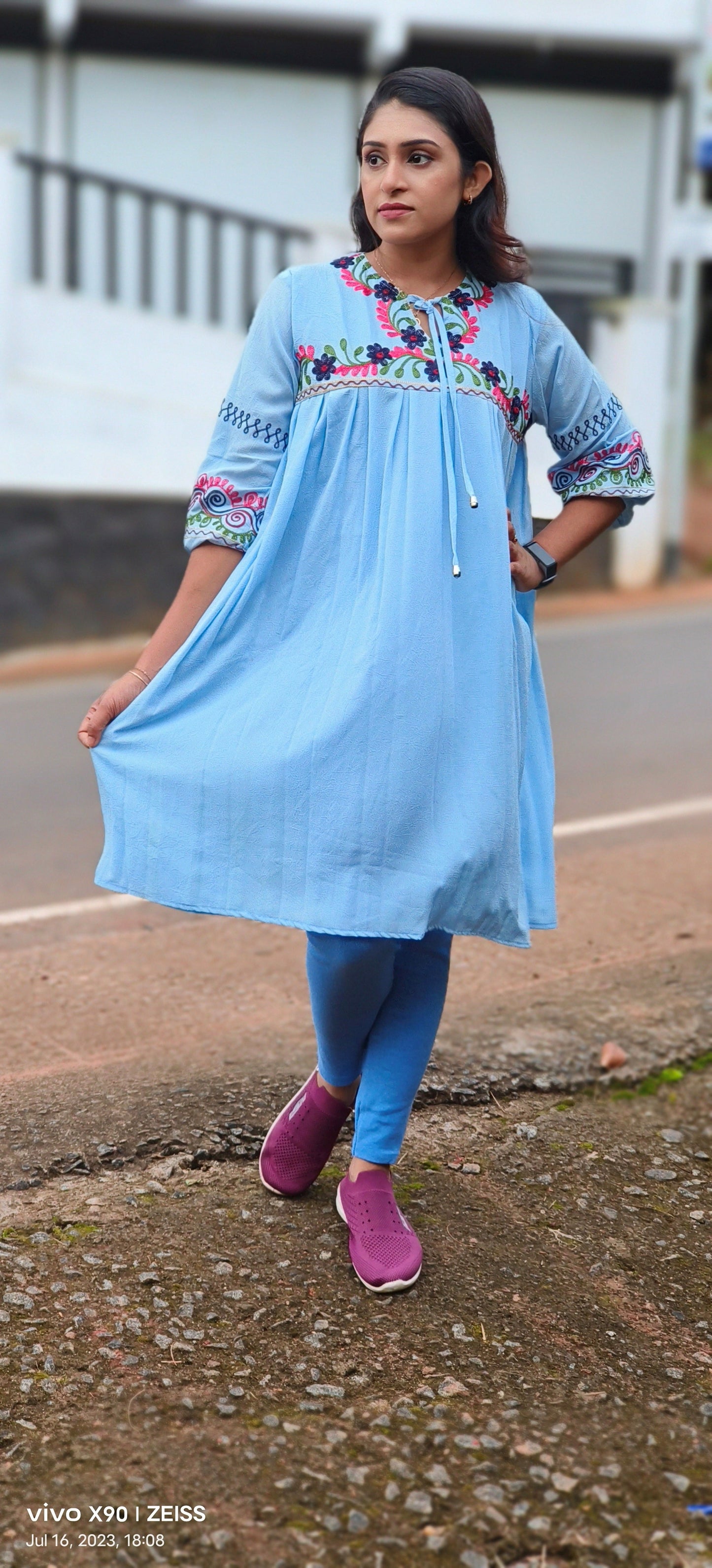 SkyBlue Embroidery ShortKurti
