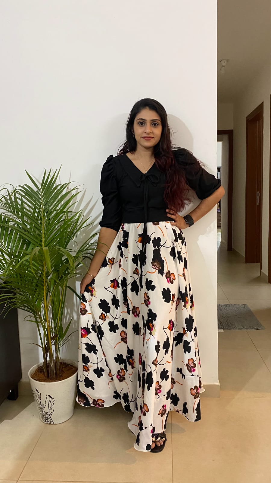 White Floral Crepe Skirts