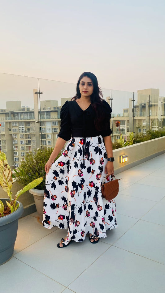 White Floral Crepe Skirts