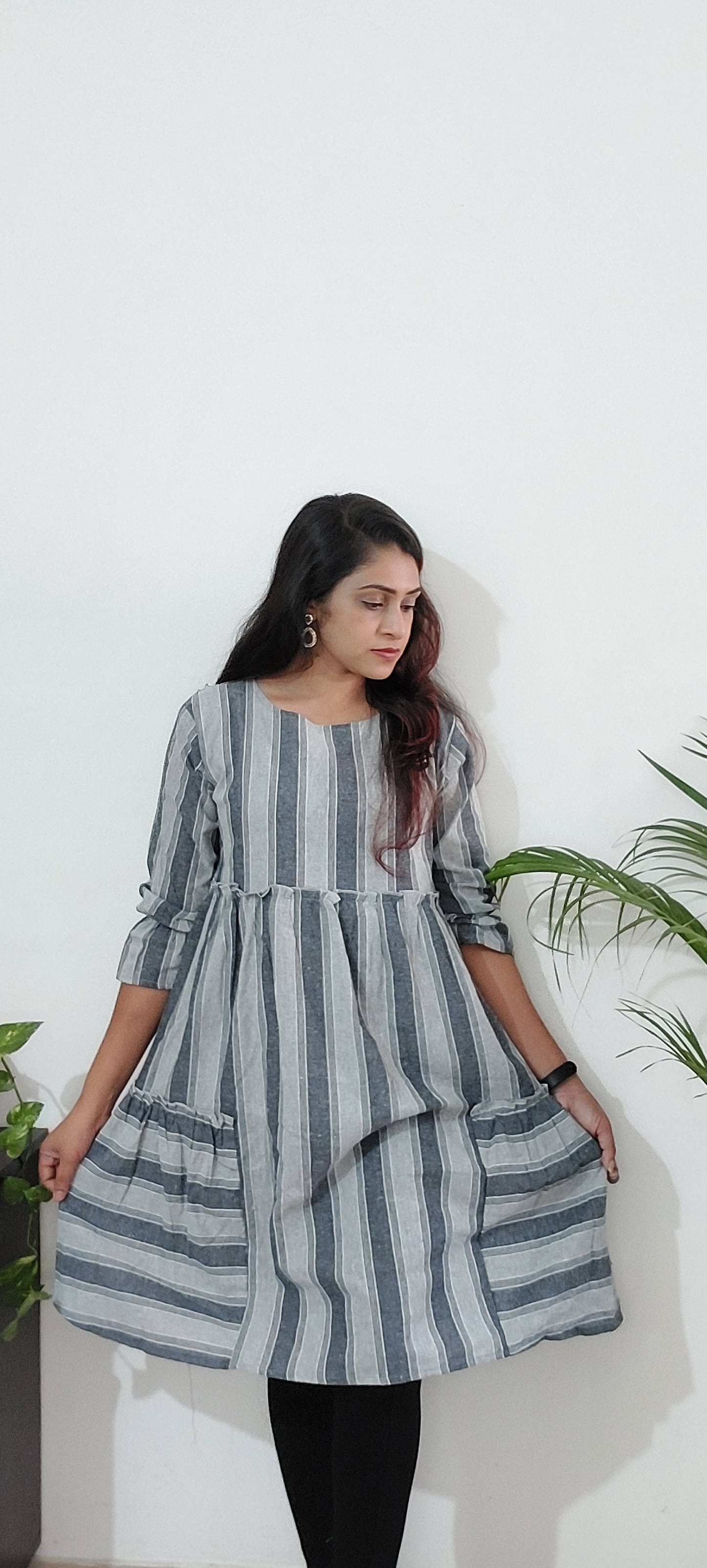 Black&Grey Stripe Short Kurti