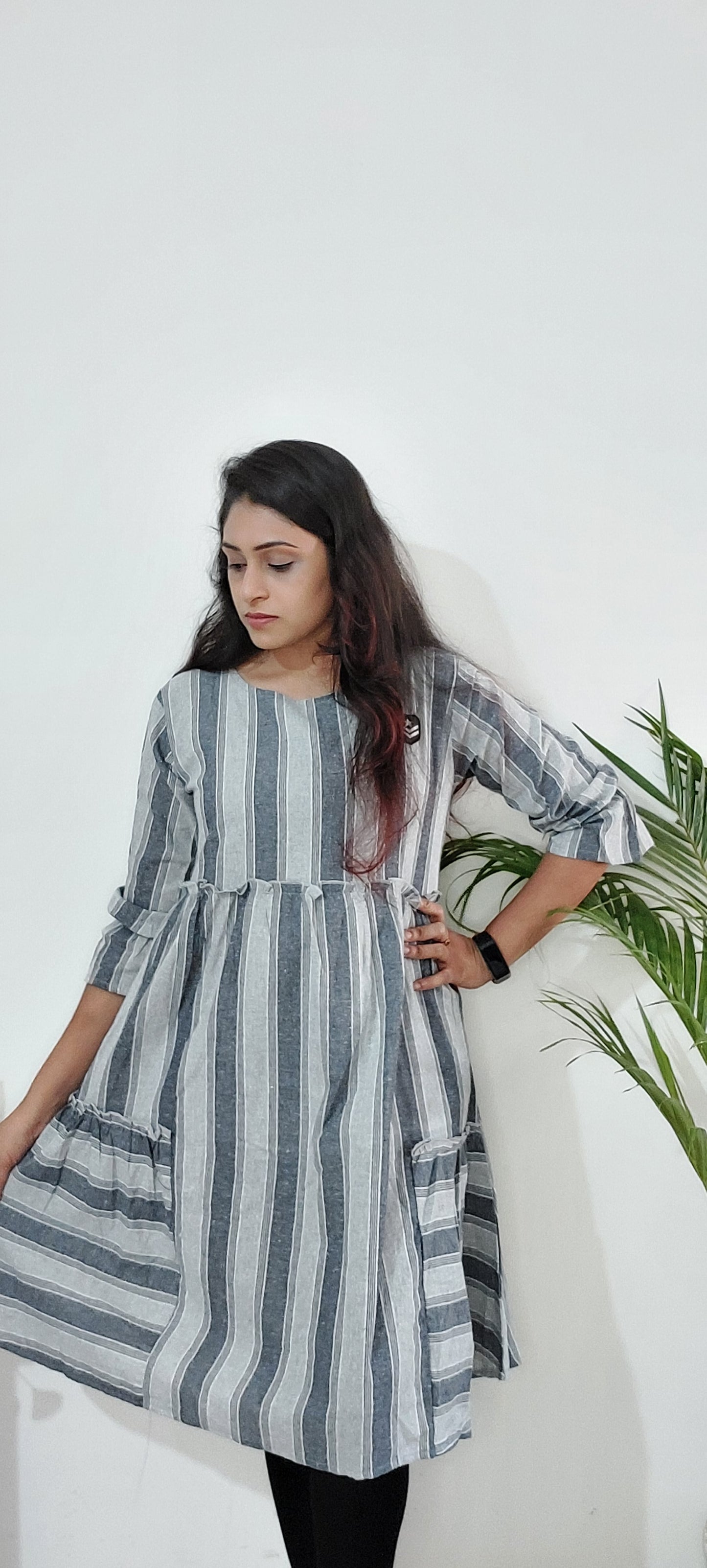 Black&Grey Stripe Short Kurti