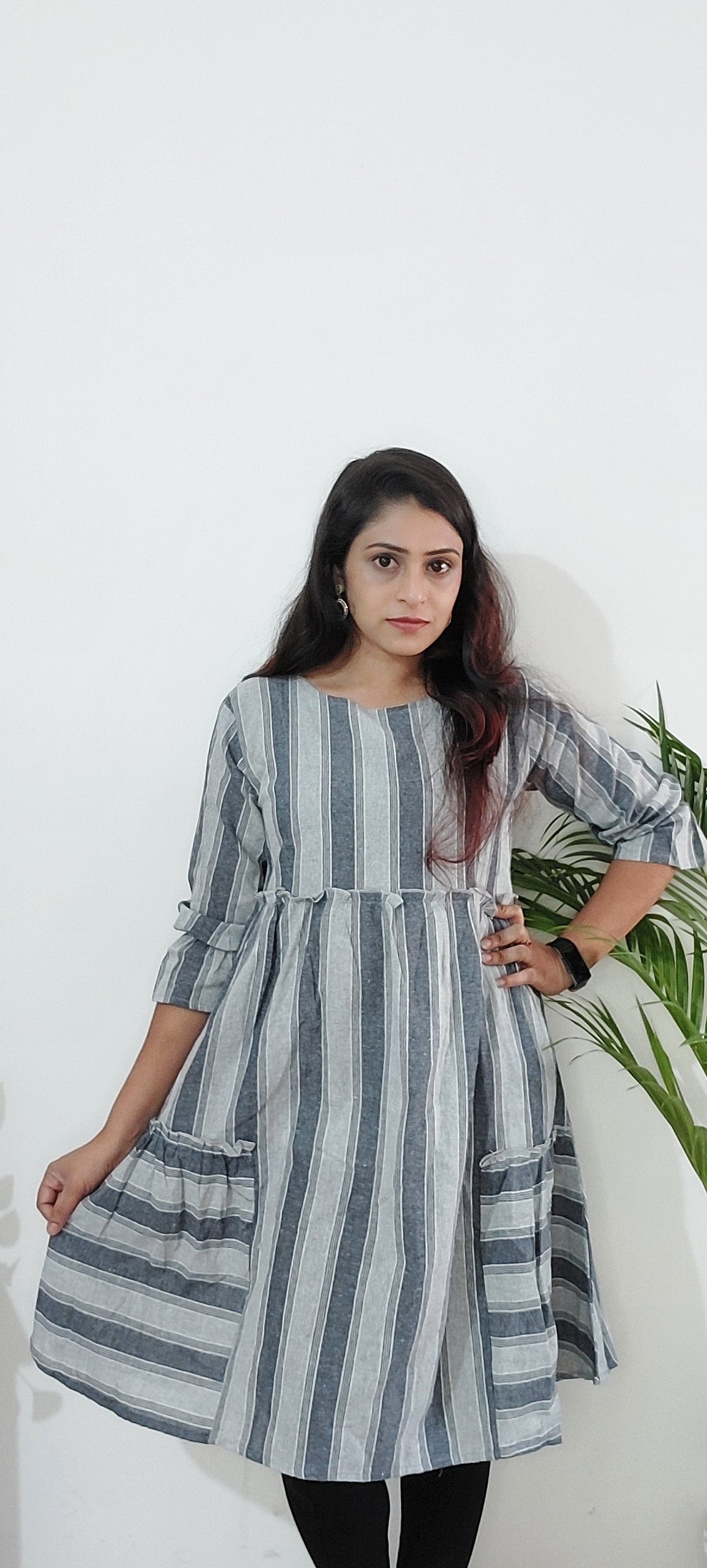 Black&Grey Stripe Short Kurti