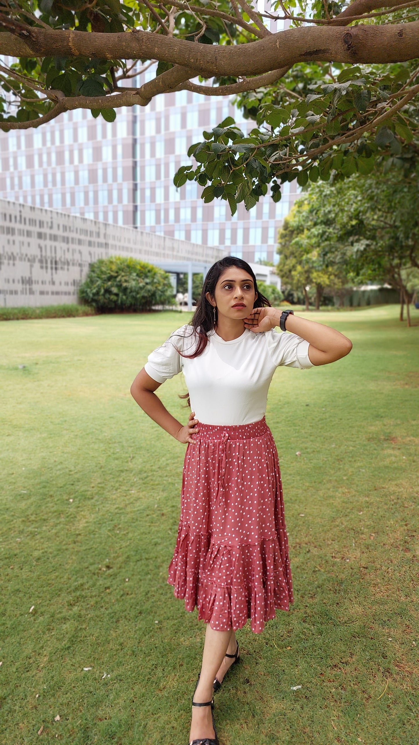 Peach Polka Dotted skirts