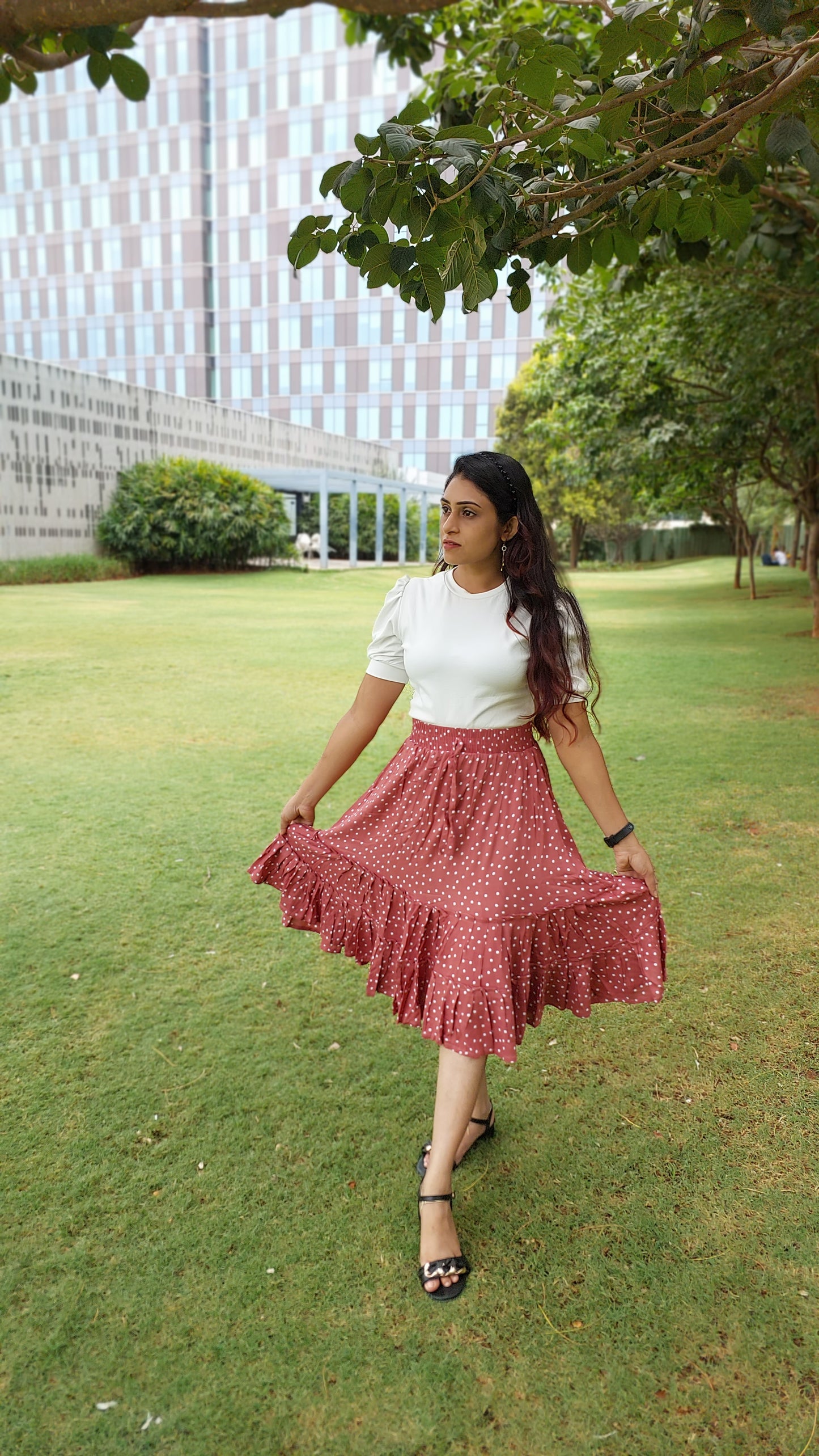 Peach Polka Dotted skirts