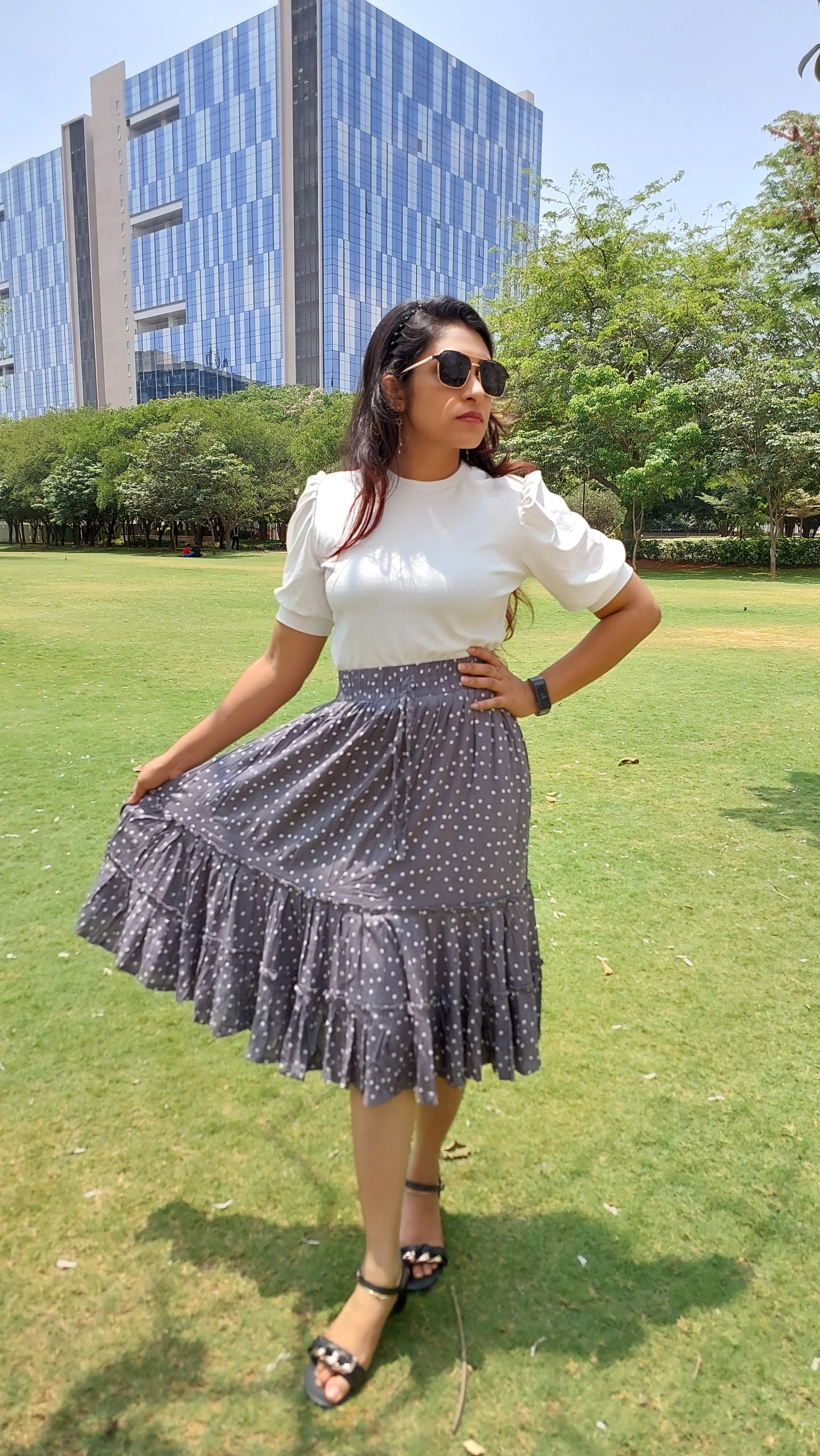 Grey Polka Dotted skirts