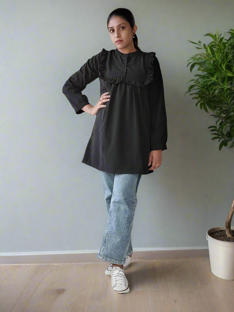 Black Frilled Neck ShortKurti