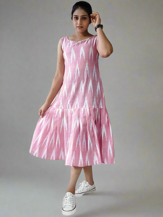 Pink Ikkat Pleated Dress