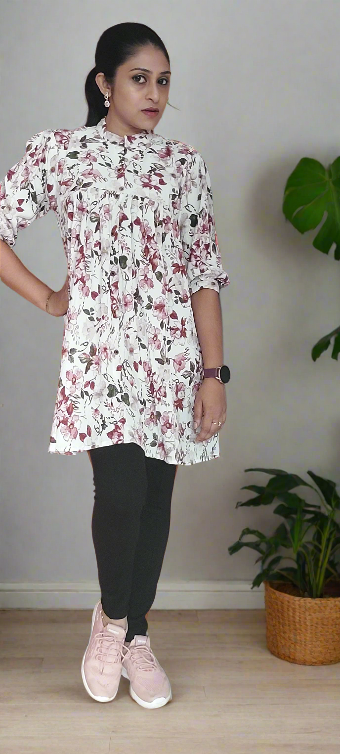 White Floral Short Kurti