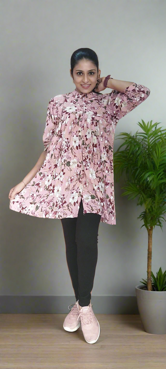 Pink Floral Short Kurti