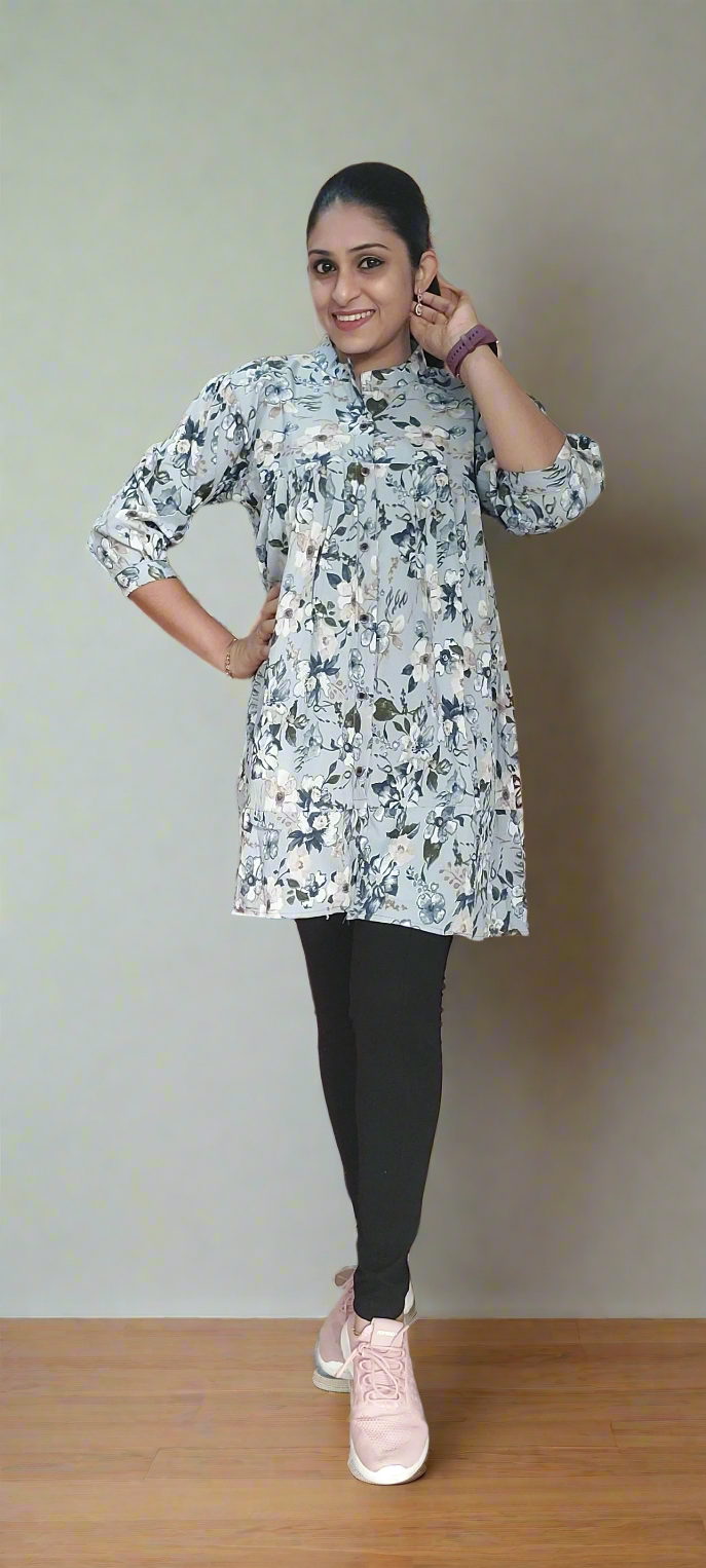 Gray Floral Short Kurti