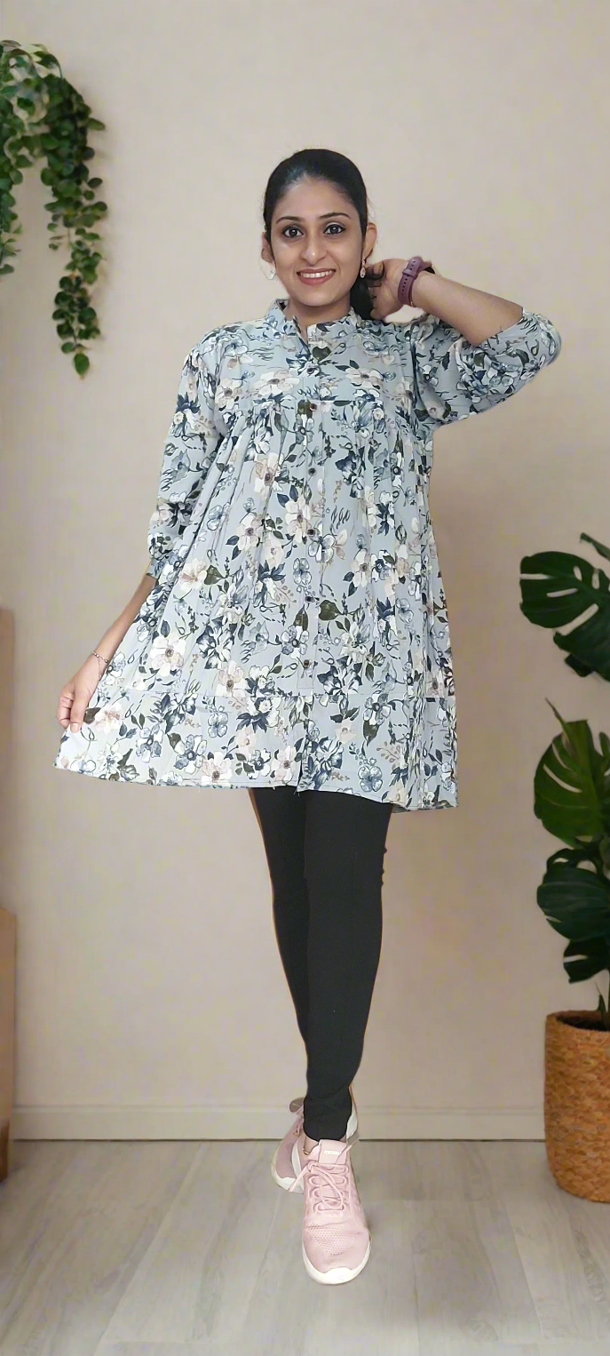 Gray Floral Short Kurti