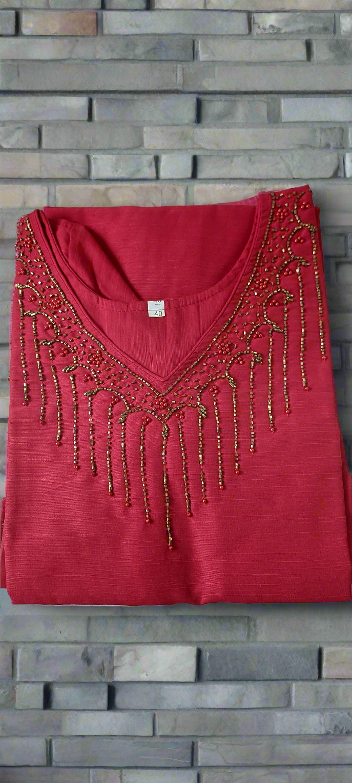 Red Beads Handwork Kurti