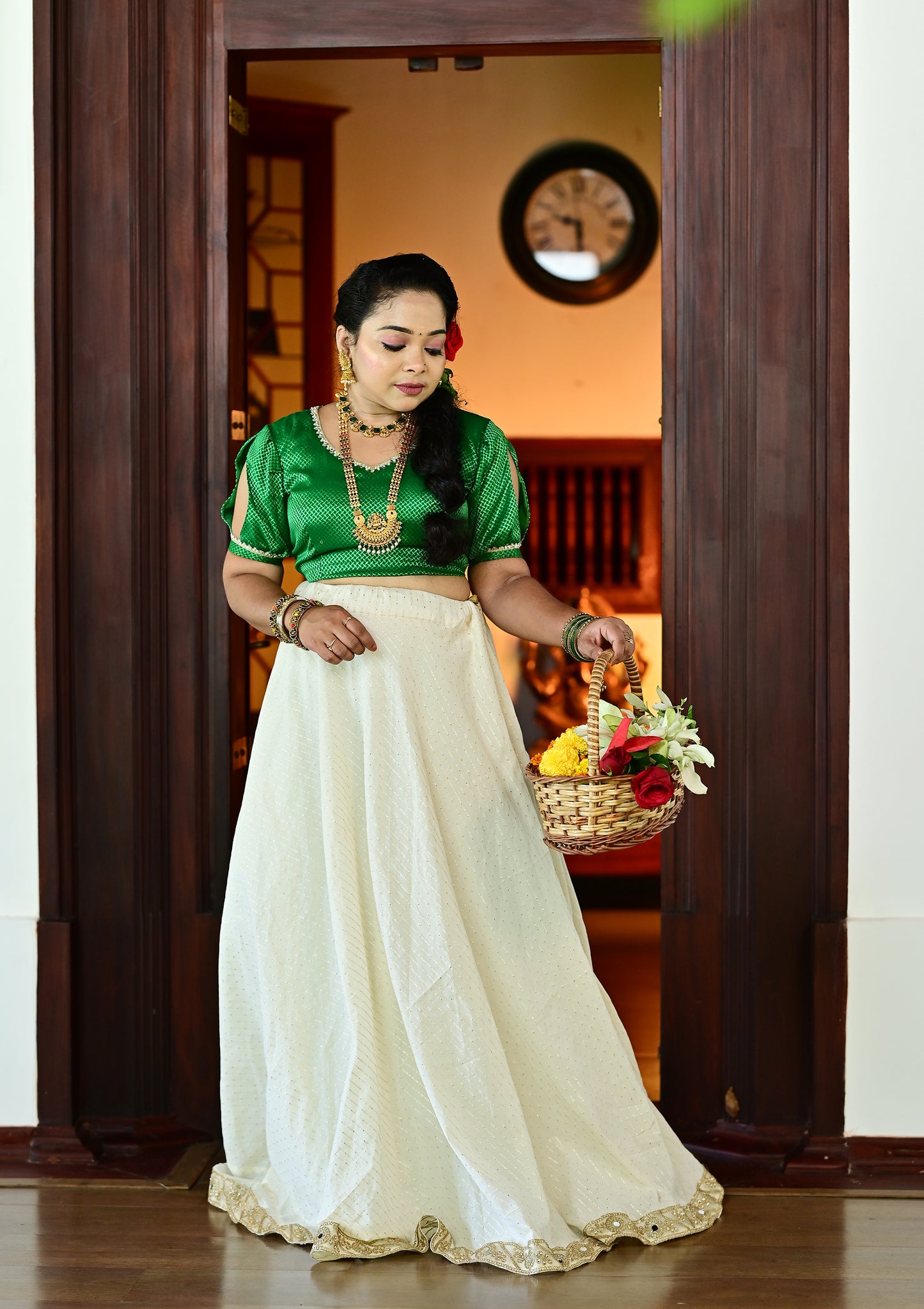 Green&white Ethnic Lehenga