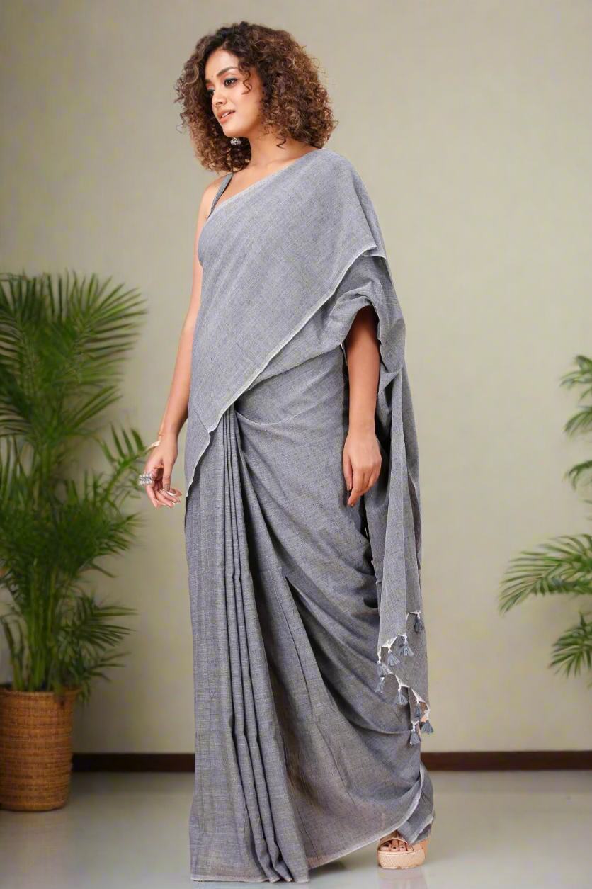 Gray Mul Cotton Saree