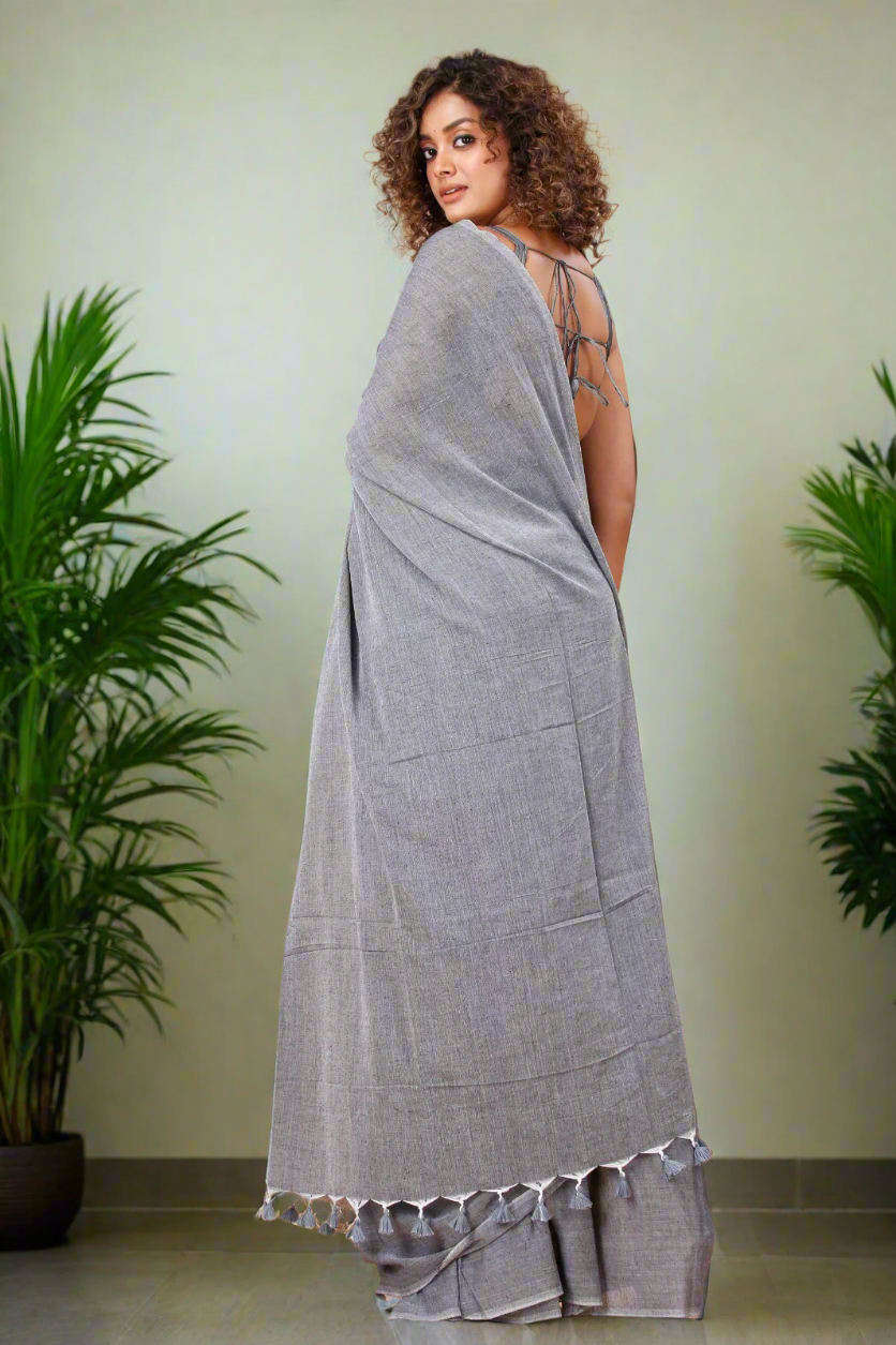 Gray Mul Cotton Saree