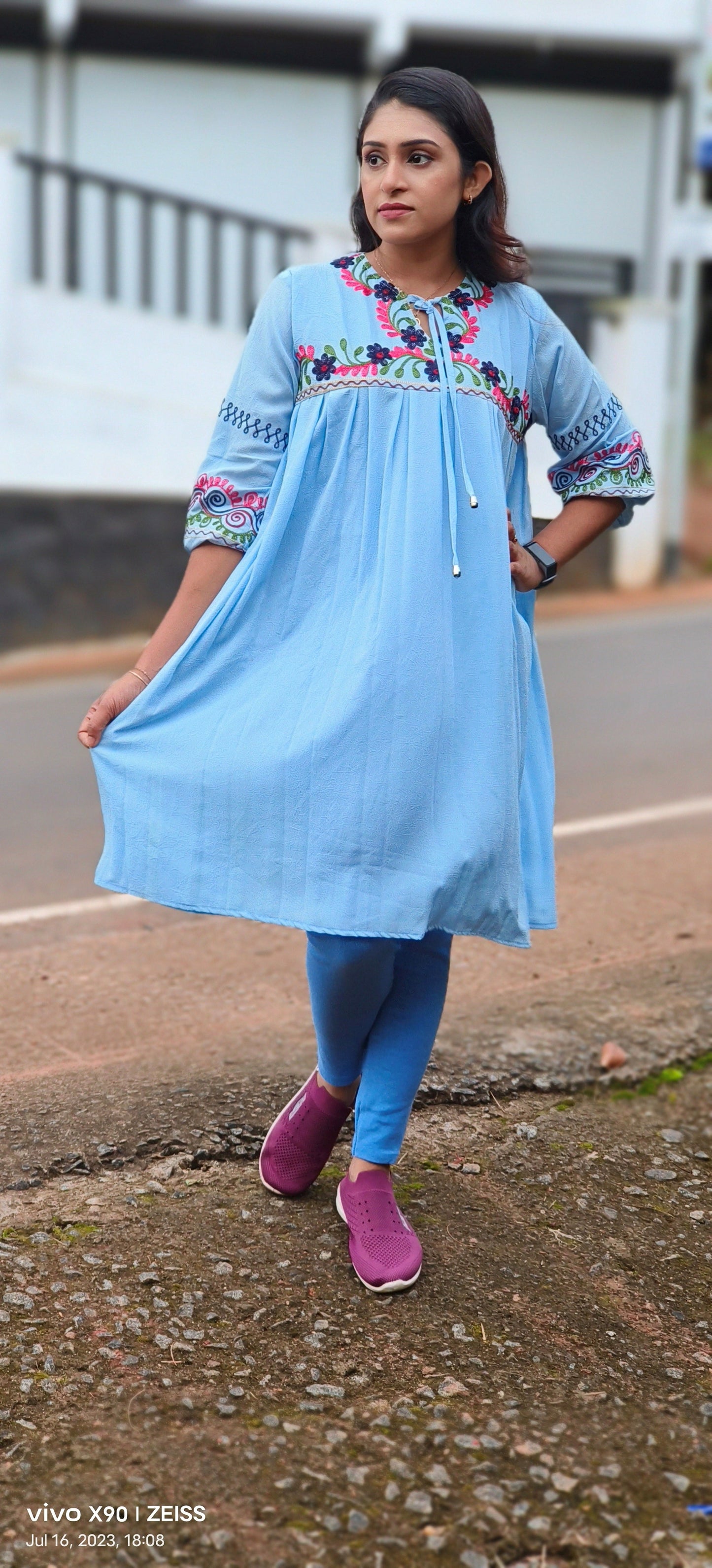 Floral Embroidery Short Kurti