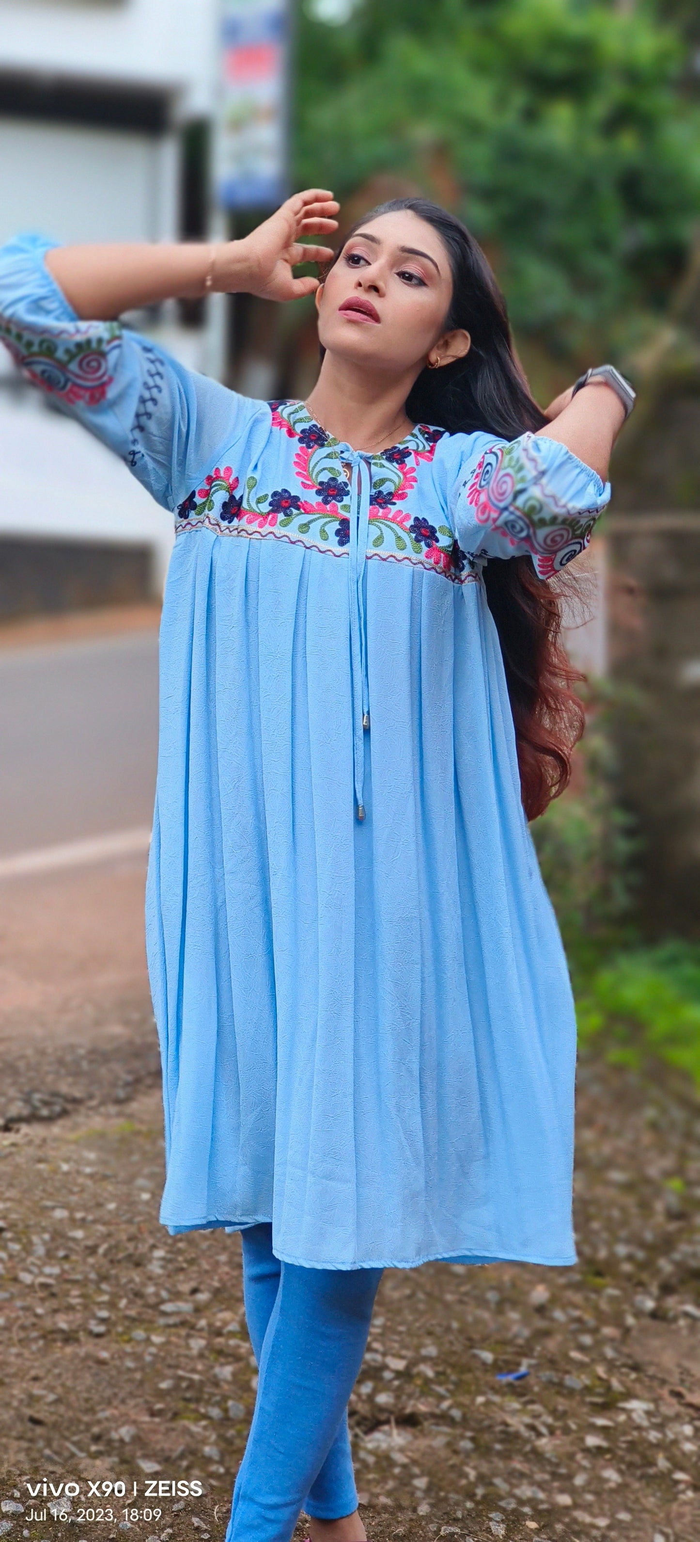 Floral Embroidery Short Kurti