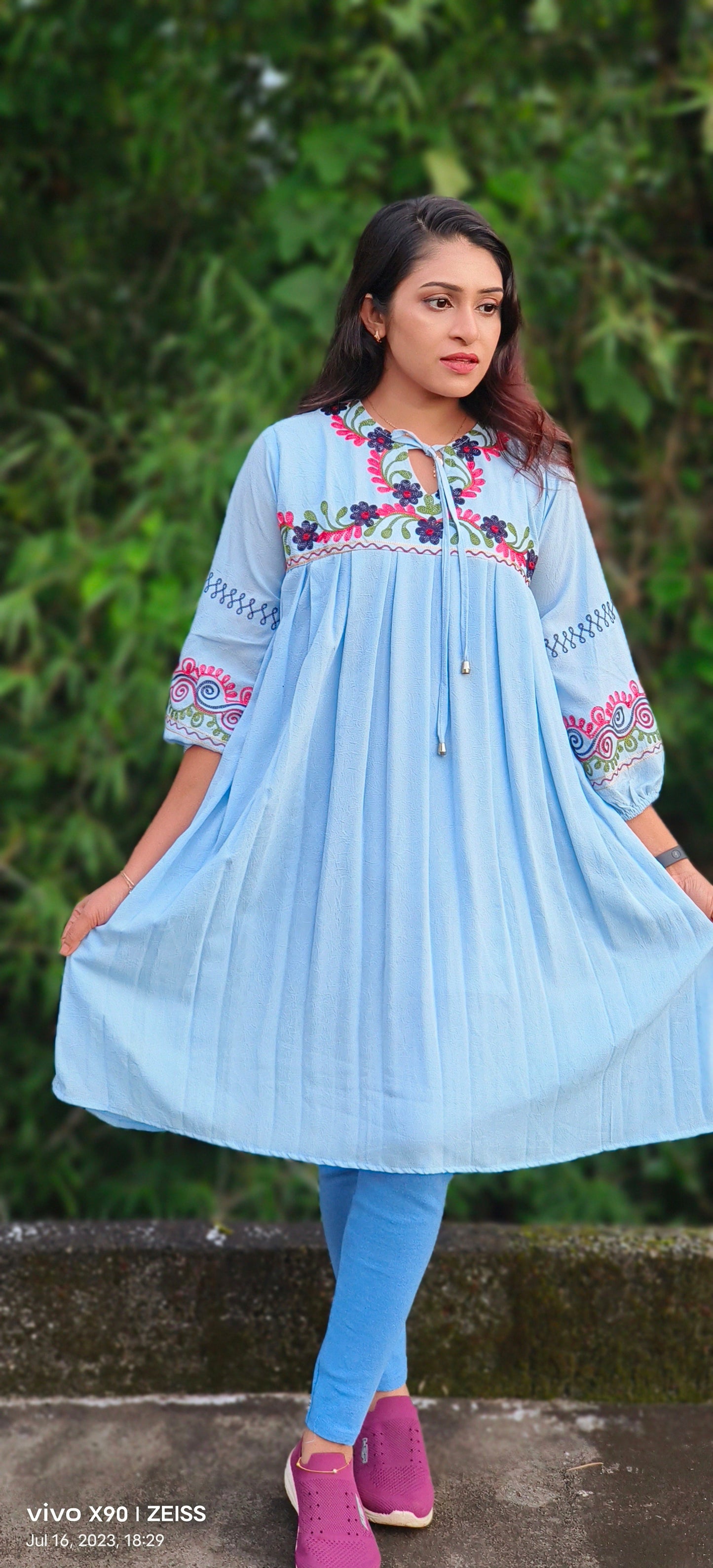 SkyBlue Embroidery ShortKurti