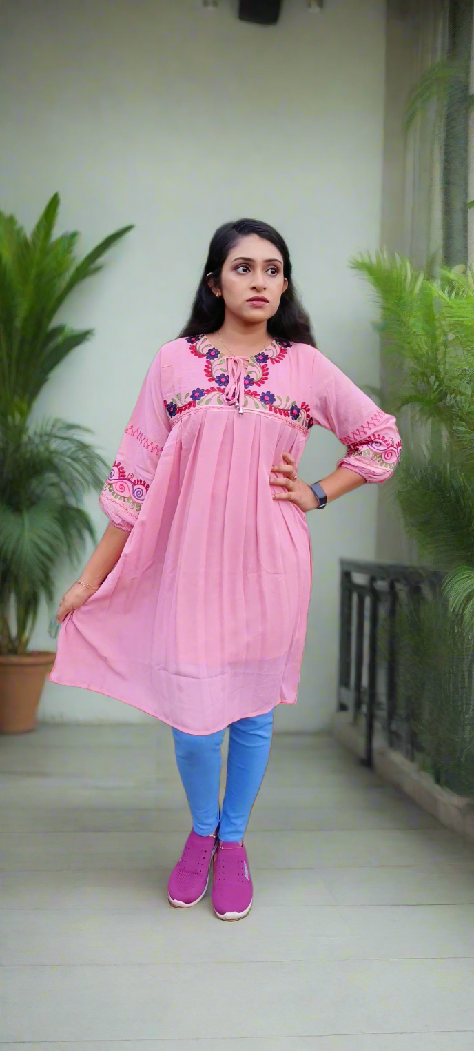 Peach Embroidery ShortKurti