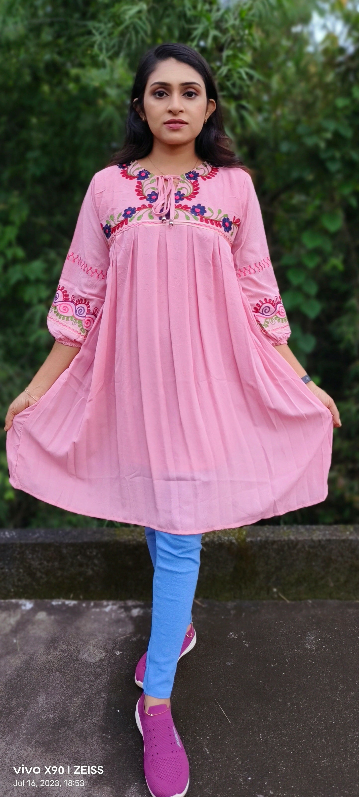 Peach Embroidery ShortKurti