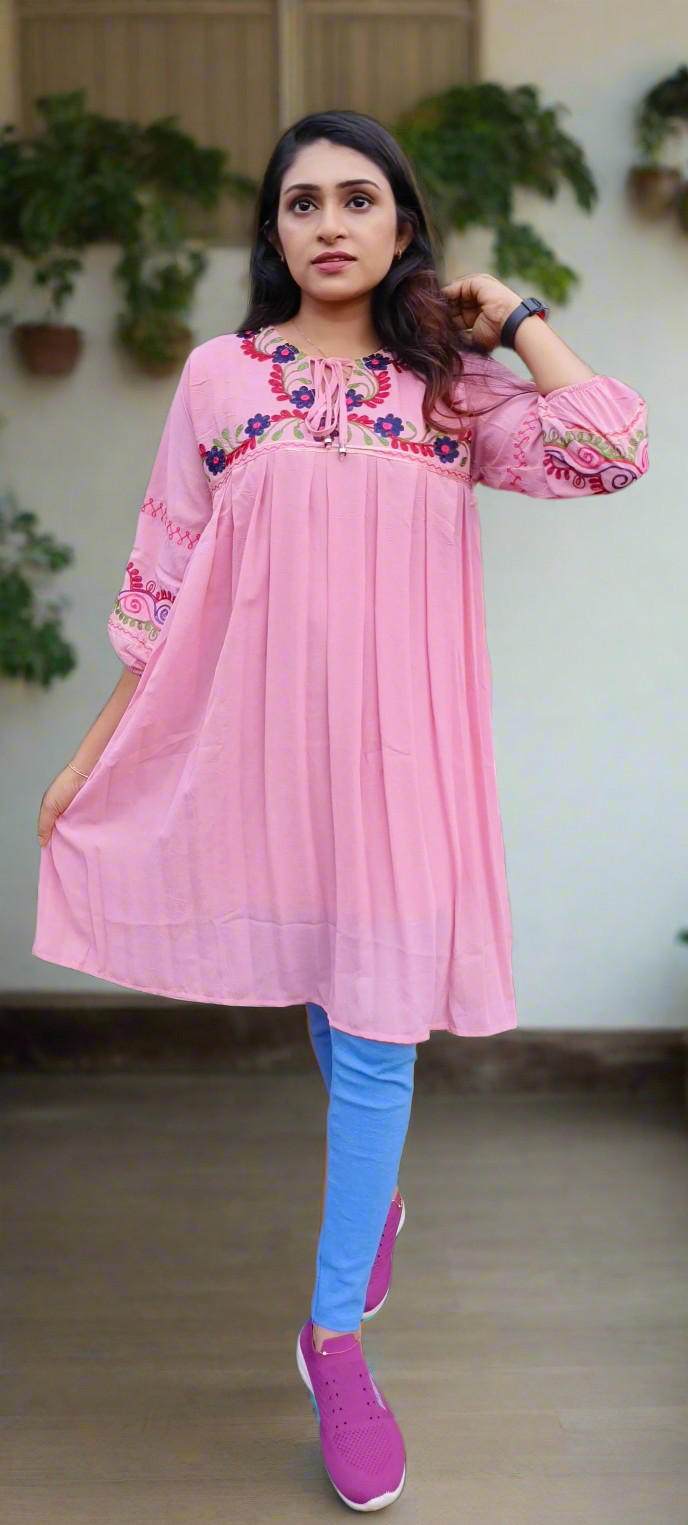 Peach Embroidery ShortKurti