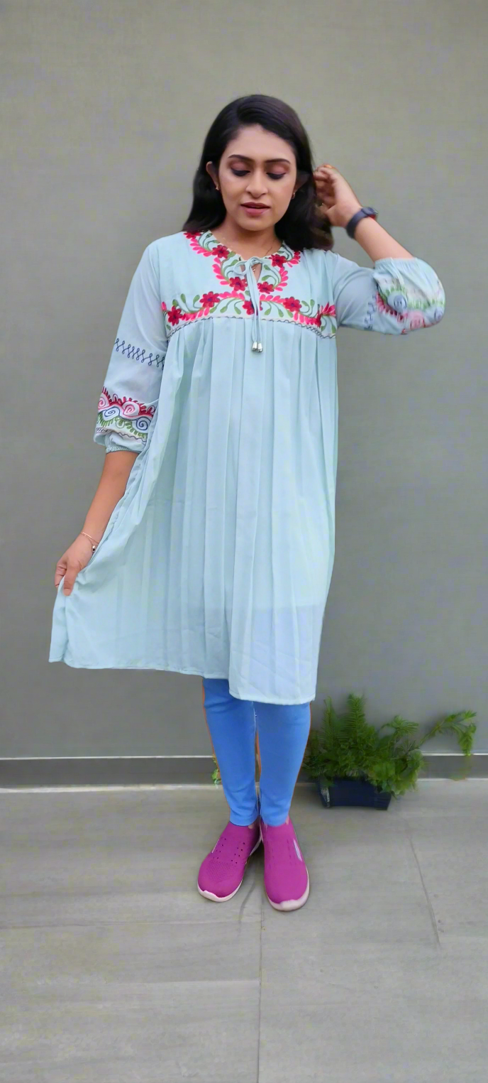 LightGreen Embroidery ShortKurti