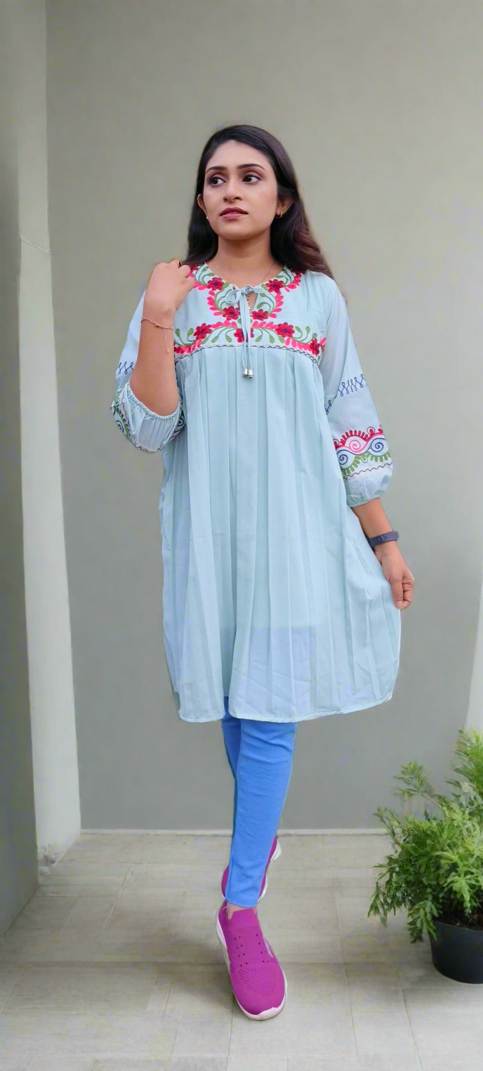 LightGreen Embroidery ShortKurti