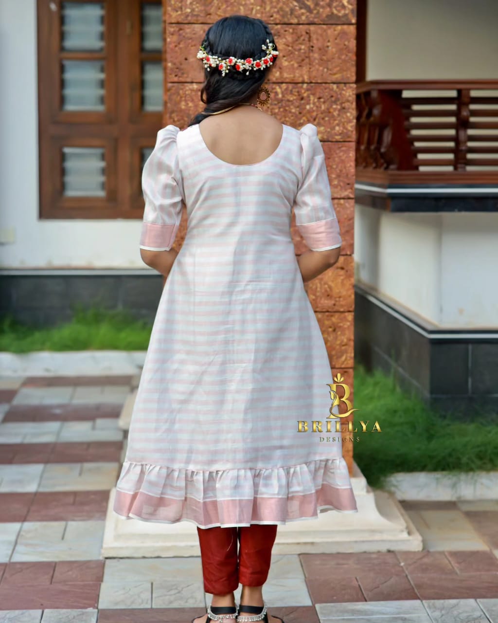 Brown Kasavu Handwork Kurti